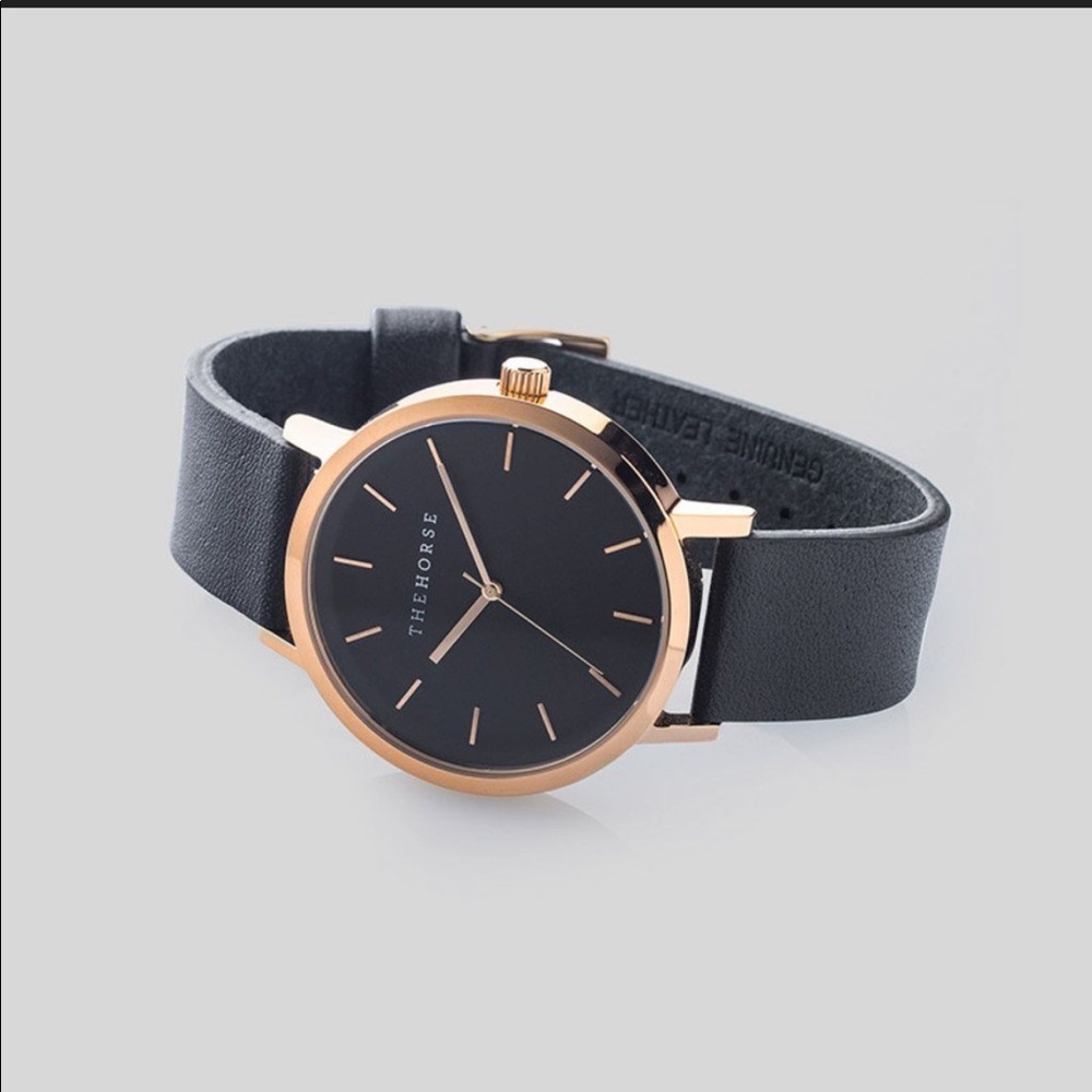 The Horse black and rose gold watch